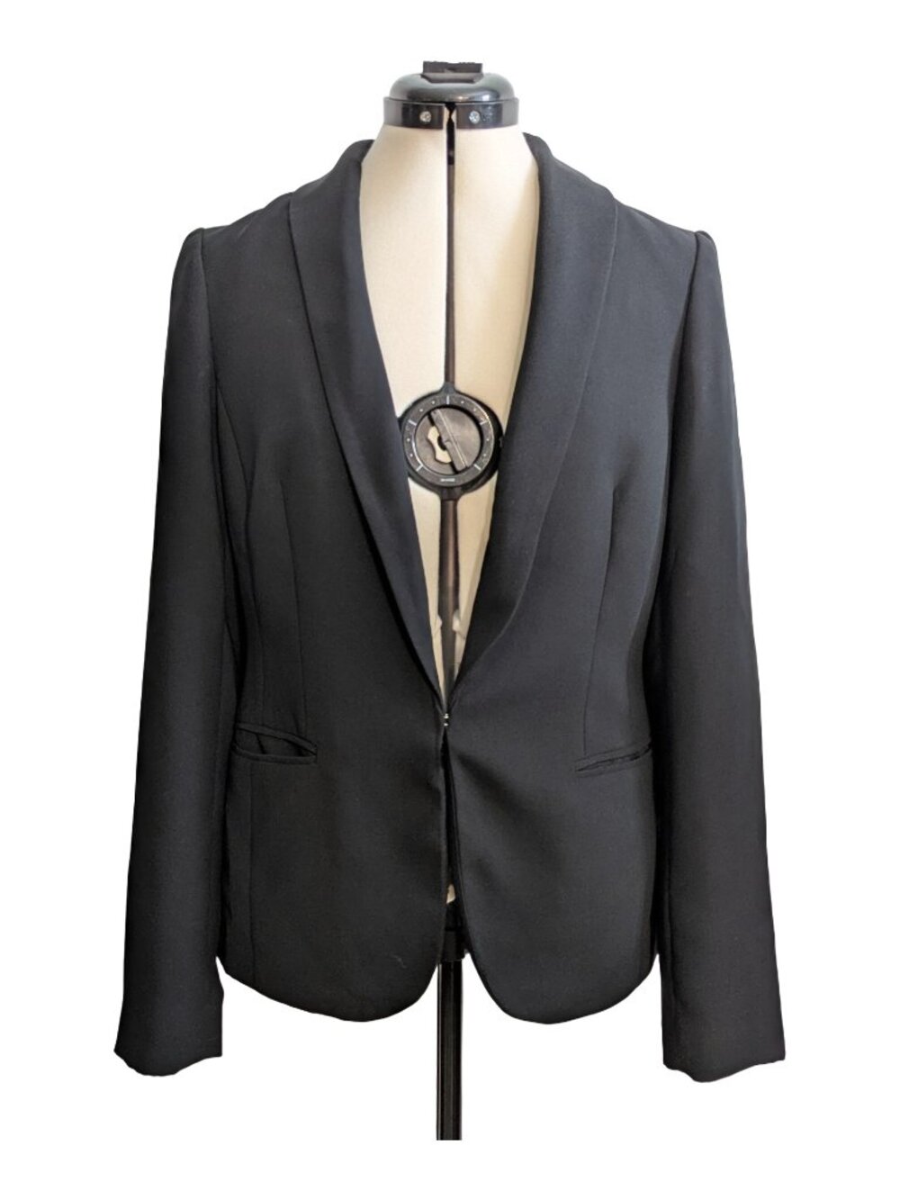 INC International Concepts Black Shawl Collar One Button Blazer Lined Women's M